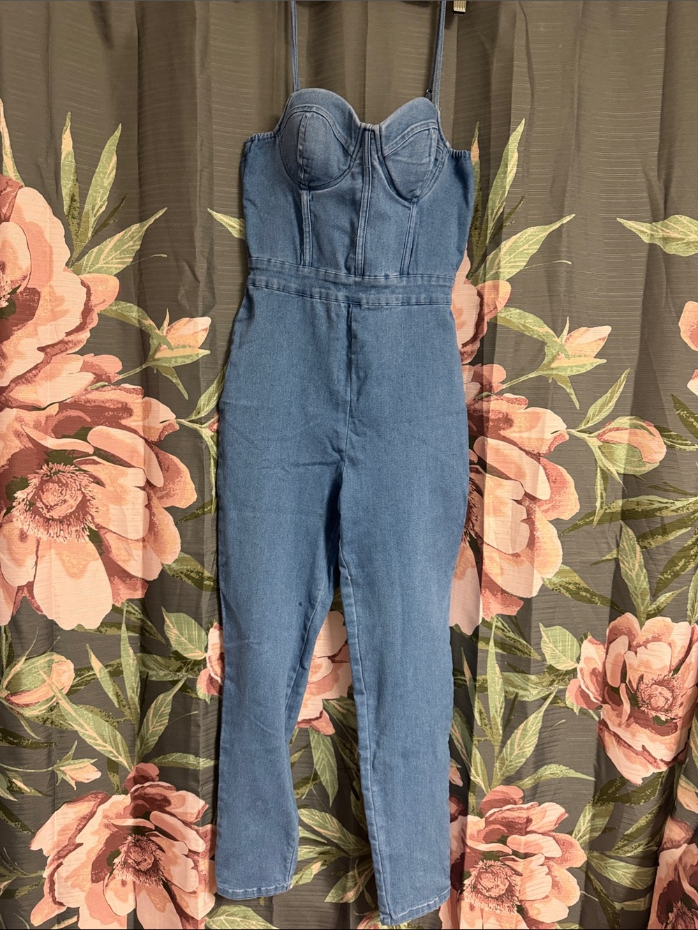 Women's Denim Bustier Jumpsuit - Blue